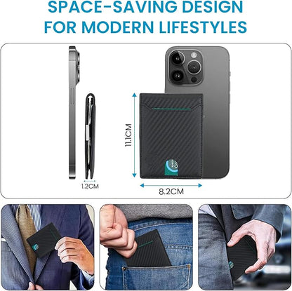 Mens Wallet | 11 Credit Card Holder | Built-In Money Clip | Slim Minimalist | RFID Blocking | Premium Leather | Gift for Him, Carbon, SNM097