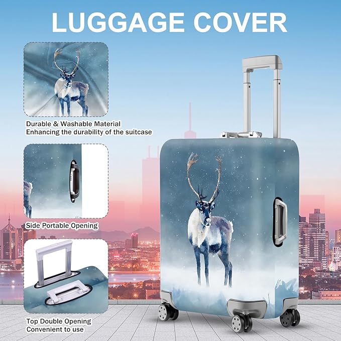 FOREVER QUEEN Winter reindeer Luggage Cover Suitcase Protector Suitcase Cover Anti-Scratch,Stretchable Bag Cover Washable Durable Polyester