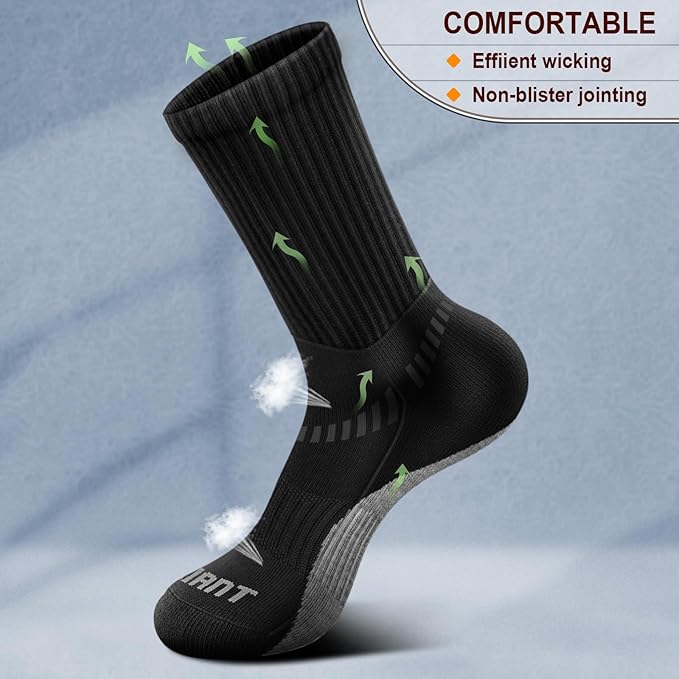 BULLIANT Compression Socks for Men 6Pairs, Athletic Crew Socks Cushioned For Men Sports Running-Arch Support