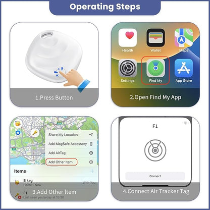Air Tracker Tags-4 Pack, Smart Bluetooth Tracker Works with Apple Find My (iOS Only), Tracking Tag with Lanyard, Item Finder for Luggage, Key, Suitcases, Replaceable Battery(Not for Android Devices)