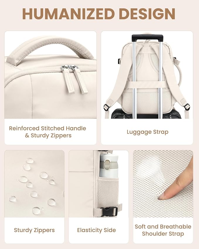 Travel Backpack for Women Man, Waterproof Laptop Backpack Travel Bag Airline Approved Carry on Weekender Overnight Bag Bookbag for Business,Travel, Work Fits 17.3 inch Laptop(Large,Beige)