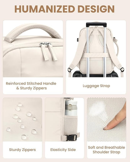 Travel Backpack for Women Man, Waterproof Laptop Backpack Travel Bag Airline Approved Carry on Weekender Overnight Bag Bookbag for Business,Travel, Work Fits 17.3 inch Laptop(Large,Beige)