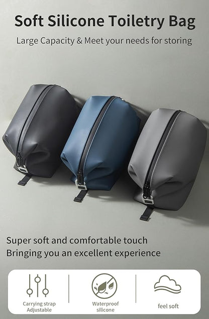 6"x 11" 6L Large Silicone Toiletry Bag,Waterproof Leakproof Foldable Travel Organizer,Dopp Kit Alternative for Men & Women,Black