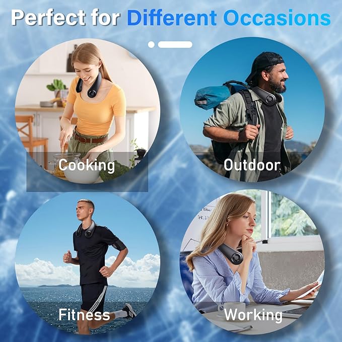 Neck Fan - Portable Neck Fan with Neck Support, 5 Speeds, All Around Airflow, Hand-free Bladeless Personal Cooling Fans, Rechargeable Wearable Fan for Outdoor and Indoor, Festival Gifts for Men Women