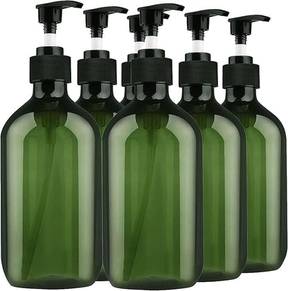 Empty Plastic Bottles with Pump Dispenser and Labels Included, Refillable Travel Containers for Hand sanitizer Shampoo Lotion, etc - No BPA/Parabenf, 500ml/16.9oz (Green, 6 Pack)