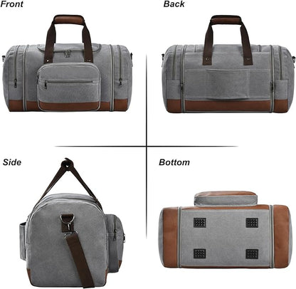 Litvyak Duffle Bag for Travel, 50L Canvas Travel Duffel Bags Overnight Weekend Gym Carry on Luggage Bag for Men & Women(Grey)