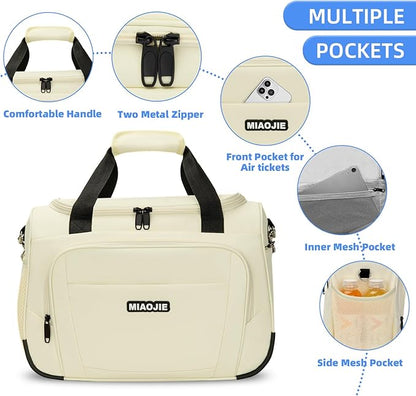 Underseat Carry On Luggage Lightweight Travel Tote Weekender Bag Overnight Duffle Bag for Travel, Travel Essentials Personal Item Travel Bag for Women and Men, Beige-16Inch