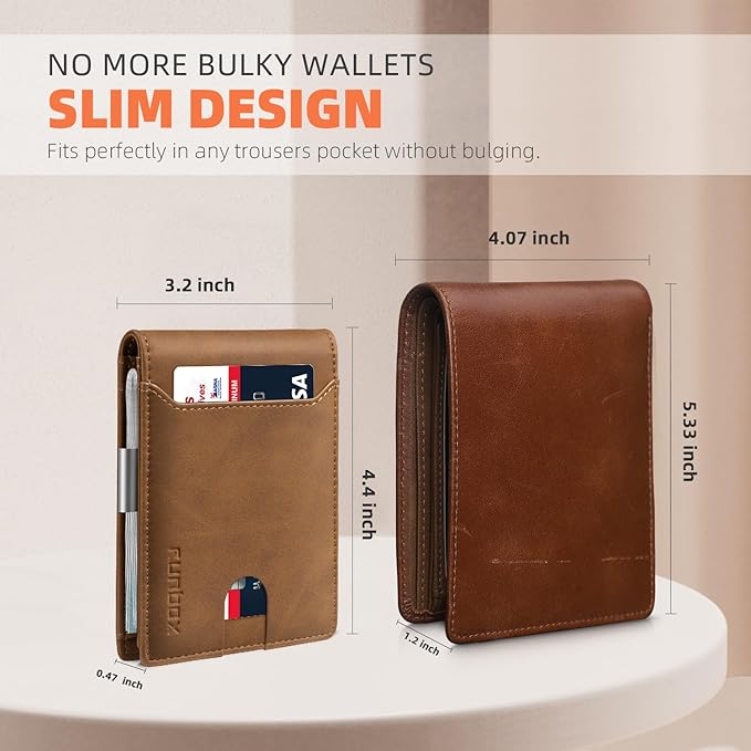 RUNBOX Slim Wallets for Men - Leather Money Clip Mens Wallet - RFID Blocking Front Pocket Bifold Wallet - Thin Credit Card Holder with Gift Box
