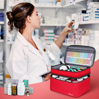 Mancro Dual Layers Medicine Organizer Bag, Pill Bottle Organizer Storage with Lockable Zipper, Medication Travel Bag for Pills, Vitamins, Medical Supplies for Home Storage, Travel