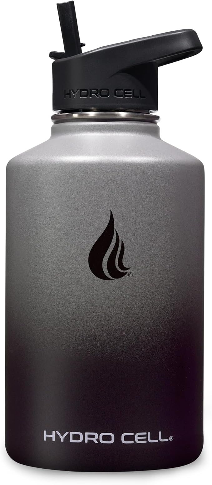 HYDRO CELL Stainless Steel Insulated Water Bottle with Straw - For Cold & Hot Drinks - Metal Vacuum Flask with Screw Cap and Modern Leakproof Sport Thermos for Adults (Graphite/Black 64oz)