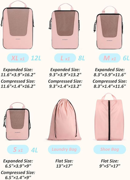 BAGSMART Compression Packing Cubes for Travel, 6 Set/5 Set/4 Set, Compression Suitcase Organizer Bags Set for Suitcases Travel Essentials, Lightweight Packing Organizers
