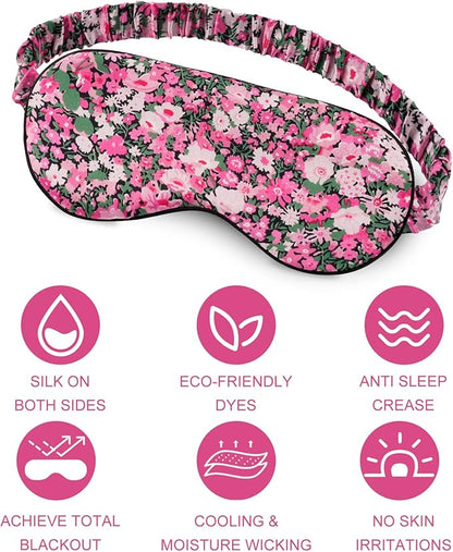 OLESILK 100% Natural Mulberry Silk Sleep Eye Mask Block Out Light, Fashion Printed Eye Mask Blindfold for Women Men Full Night Sleeping, Chic Eye Cover Eyeshade, Pattern 3