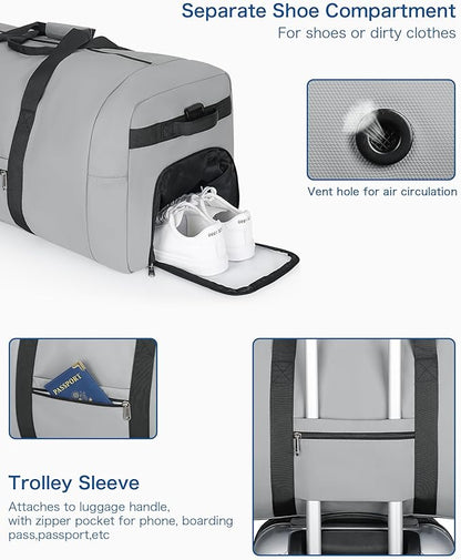 120L Travel Duffle Bag for Men and Women, Urtala 34” Large Duffle Bag for Traveling with Shoes Compartment, Foldable Travel Duffel Bags, Waterproof and Tear Resistant (Gray)