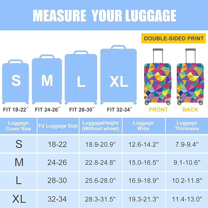 Colorful Geometric Luggage Cover – Durable and Stretchable Travel Suitcase Protector with Vibrant Pattern, Fits 28''–30'' Suitcase with Wheels,L