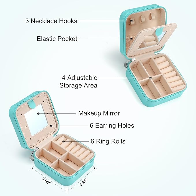 Parima Travel Jewelry Case for Women Girls, H Initial Jewelry Boxes | Small Jewelry Box Organizer | Jewelry Box for Women | Travel Gifts for Girls - Letter V, Blue