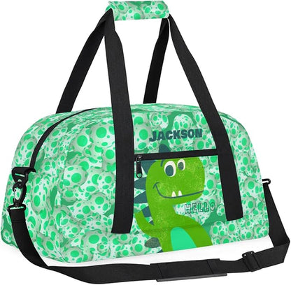 Personalized Duffel Bag for Kids Girls Boys, Dinosaur Custom Name Gym Bag Overnight with Padded Handles Carry On Weekend Sports Travel Bag for School Practice Gymnastics Ballet