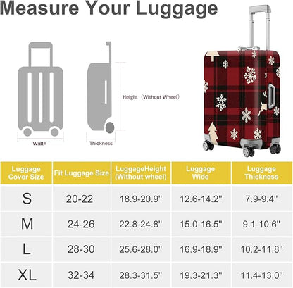 ANNA QUEEN Christmas Plaid Luggage Cover, Red and Black Check Suitcase Protector with Snowflake and Tree Pattern, Stretchable Washable Travel Sleeve for 32-34 Inch Luggage