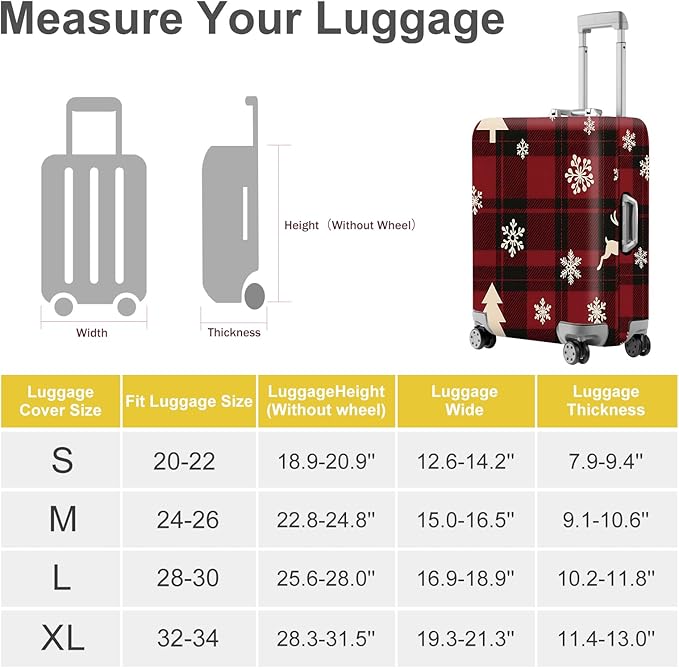 ANNA QUEEN Christmas Plaid Luggage Cover, Red and Black Check Suitcase Protector with Snowflake and Tree Pattern, Stretchable Washable Travel Sleeve for 20-22 Inch Luggage
