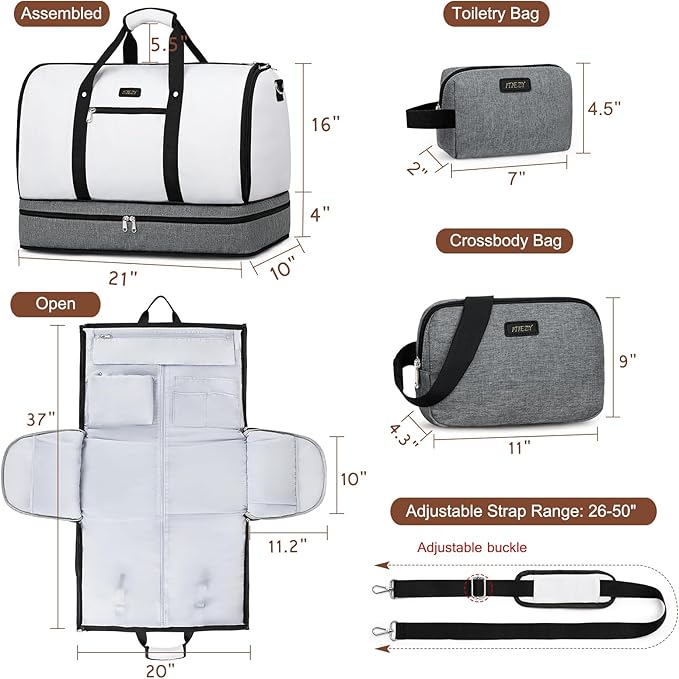 Garment Duffle Bag for Travel - Convertible Carry on Garments Duffel Bags Travel Bag for Women Men Large Weekender Bag with Shoes Compartment 3 in 1 Hanging Clothes Suit Dress Bag 3pcs Set