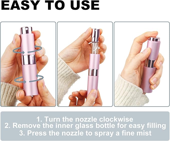 10 PCS 8ml Perfume Atomizer Refillable Bottle, Cologne Travel Spray Bottle, Mini Spray Empty for Refill, Refillable Portable Sprayer (Pink)