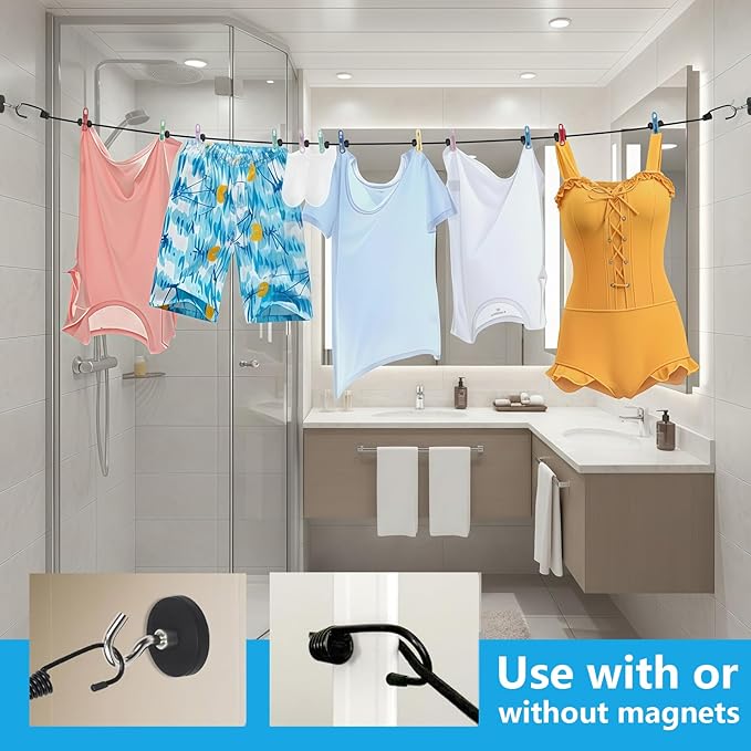 (Hook Magnet Upgrade) Magnetic Clothesline for Cruise Ship Cabin Approved, Rubber Coated Non-Scratch Strong Magnets, Ship Approved Clothesline for Cruise Ship Essentials 2025