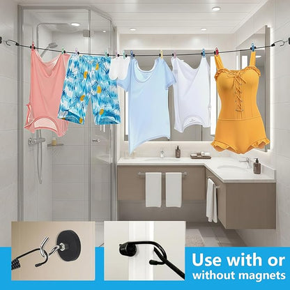(Hook Magnet Upgrade) Magnetic Clothesline for Cruise Ship Cabin Approved, Rubber Coated Non-Scratch Strong Magnets, Ship Approved Clothesline for Cruise Ship Essentials 2025