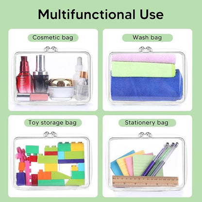 2 Pcs Clear Hard Zipper Case, Hard PC Plastic Cosmetic Travel Bag, Portable Travel Organizer Bins, Durable Makeup Bags for Toy Storage, Pencil Case(White Zipper)