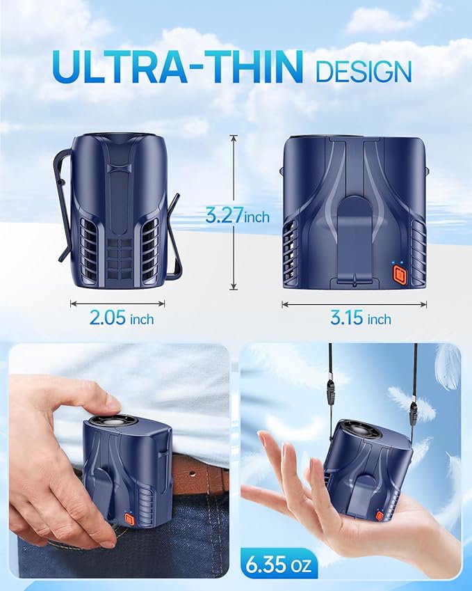 2025 Portable Personal Waist Fan& Neck Fan, 14000RPM Brushless Motor, 40H Runtime Rechargeable, 6-Speed Quiet Operation, Clip-On Personal Body Cooling for Camping/Worksites/Outdoor