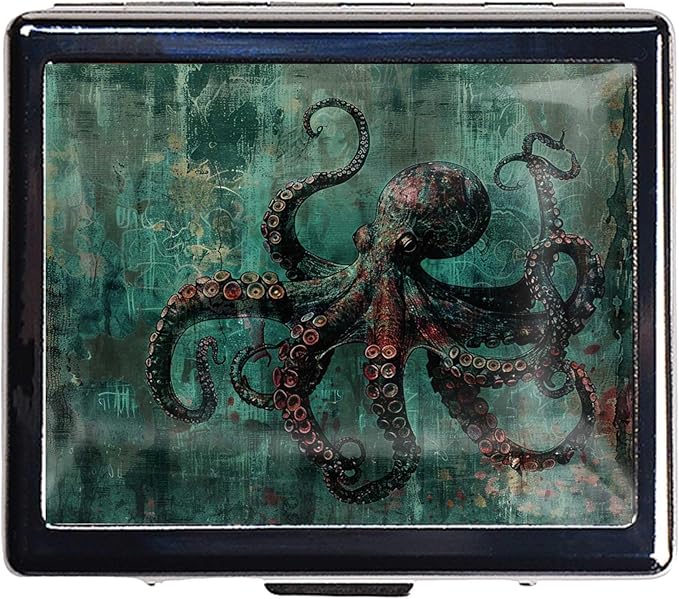 7 Days Chromed Shiny Silver Pill Organizer with Mirror Inside Has 8 Separate Compartments Rectangle,Versatile Storage for Medication - Ideal Travel Accessory (Special Octopus)