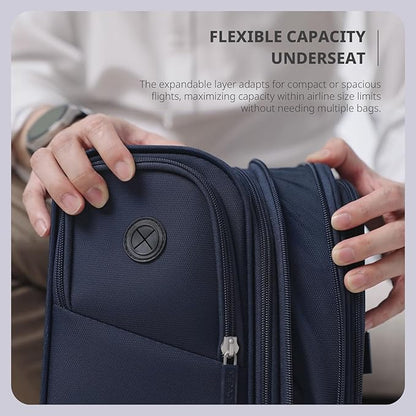 Verage Under Seat Luggage with Wheels, Softside Expanable Small Suitcase Carry On Luggage Bags for Airlines Airplanes Short Trip Men Women (Navy, 16-Inch Rolling Underseat)
