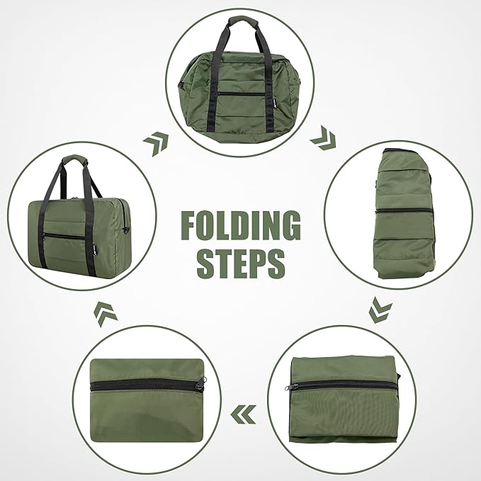 Foldable Travel Duffle Bag, Airlines Approved Carry On Bag Weekender Overnight Bag for Men Women, 40L (Army green)