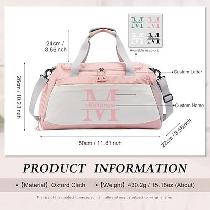 Personalized Travel Duffel Bag with Name - Custom Letter Oxford Cloth Gym Bag with Shoes & Wet Pockets Sport Bag Weekender Overnight Bag for Traveling for Women Men Gift for Christmas Groomsman Brides