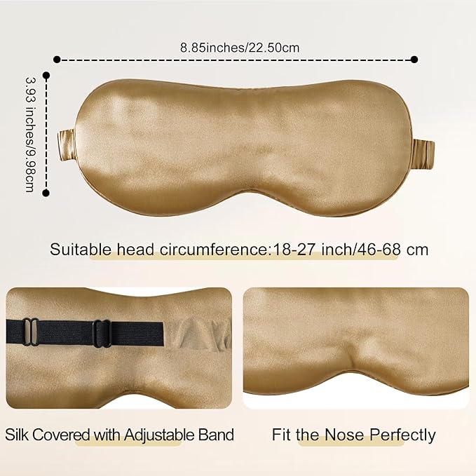 ZIMASILK Adjustable 100% 22 Momme Mulberry Silk Sleep Mask for Sleeping, Filled with Premium Mulberry Silk, Softest & Breathable Eye Sleeping Mask (Golden)