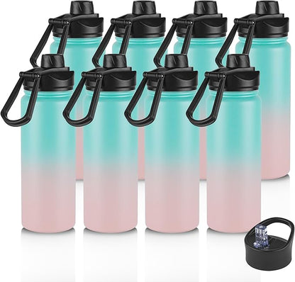 24oz Insulated Water Bottle with Straw Lid, Stainless Steel Metal Water Bottle with Straw & Wide Mouth Lid, Double Wall Vacuum Water Bottle for Hiking Camping, Bubble Gum 8 Pack