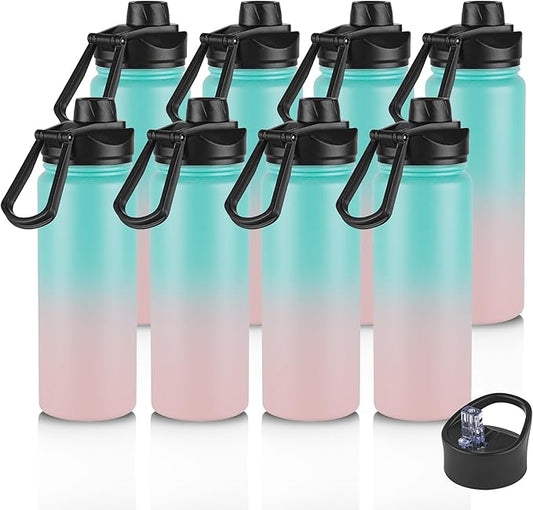 24oz Insulated Water Bottle with Straw Lid, Stainless Steel Metal Water Bottle with Straw & Wide Mouth Lid, Double Wall Vacuum Water Bottle for Hiking Camping, Bubble Gum 8 Pack