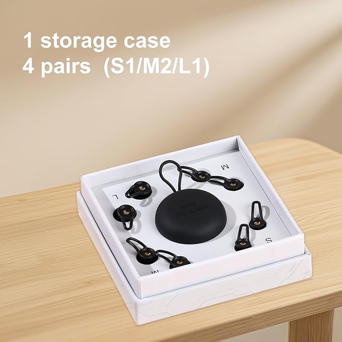 52dB Ear Sleep Plugs NEW MODEL Comfortable for side sleepers. Soft, Skin-friendly, Washable, and Durable. 1 storage case,4 pairs (S1/M2/L1) Ideal For Sleep Travel Study Shift Work