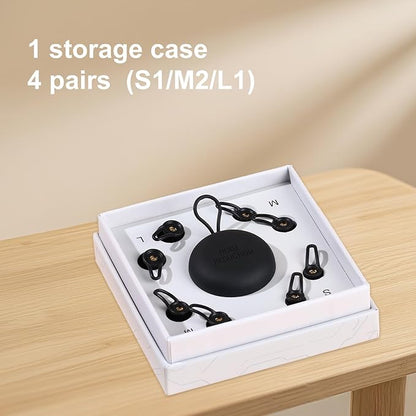 52dB Ear Sleep Plugs NEW MODEL Comfortable for side sleepers. Soft, Skin-friendly, Washable, and Durable. 1 storage case,4 pairs (S1/M2/L1) Ideal For Sleep Travel Study Shift Work