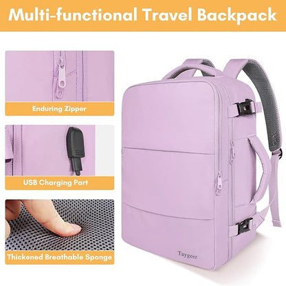 Taygeer Travel Backpack for Men Women, Airline Approved Underseat Personal Item with 17.3 inch Laptop Compartment, TSA Friendly Mochila for Business Hiking Weekend, Carry On Backpack, Orchid Purple