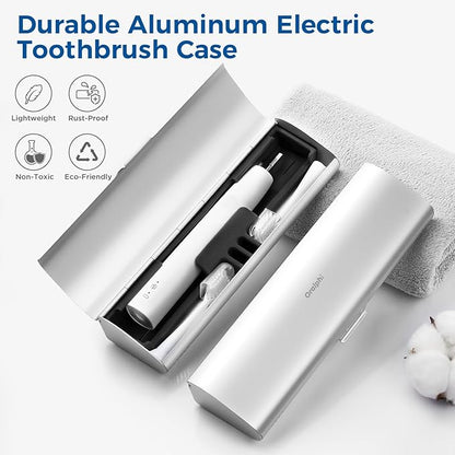 Aluminum Electric Toothbrush Travel Case, 2 in 1 Travel Toothbrush Holder for Oral B/Oral-B Pro 1000 1500 5000 7000 and Most Electric Toothbrush for Traveling, Removable Silicone Liner-Silver
