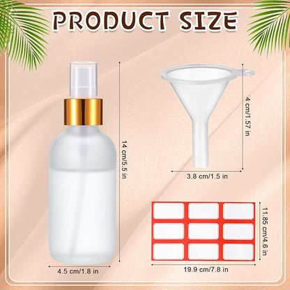 Fumete 36 Pcs Glass Spray Bottles 4oz Fine Mist Glass Spray Bottle Refillable Liquid Containers with 6 Labels 6 Funnel for Hair Travel Plants Cleaning Solutions Skin Care (Clear,Frosted)