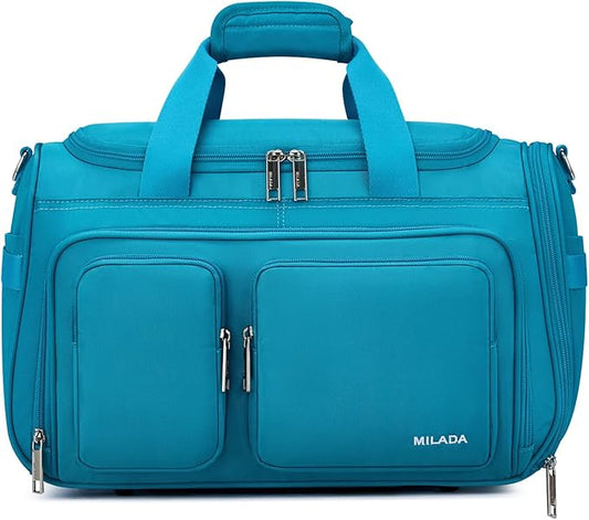 MILADA Underseat Carry On Luggage Bags for Travel Lightweight Foldable Carry On Bags for Airplanes Small Duffle Bag for Men Women Personal Weekend Overnight Travel Tote Bags, Caribbean Blue