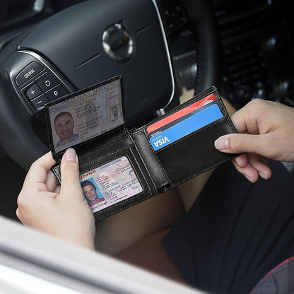 RUNBOX Wallet for Men Slim Rfid Leather 2 ID Window With Gift Box