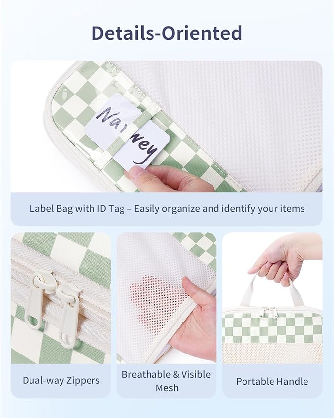 Narwey 5 Set Compression Packing Cubes for Travel, Luggage Packing Organizer Bags for Carry on Suitcase, Expandable Checkered Storage Bags with Laundry & Handle (Mint Green Checkerboard)