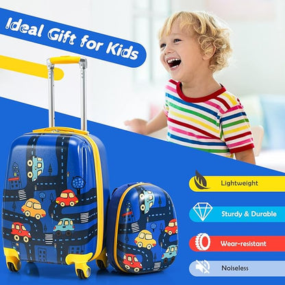 KOTEK Kids Carry On Luggage Set, 18" Hardside Rolling Suitcase with Spinner Wheels, Travel Rolling Luggage for Boys Girls (Car)…