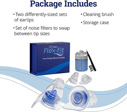 ZQuiet, Earplugs, Noise Reduction Earplugs for Sleep, Work, Concerts & Travel, Includes 2 Sizes, Premium Gift Box & Storage Case