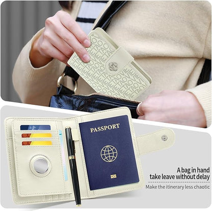 Passport Holder Wallet Bag with AirTag Holder, Card Slots and Passport Solt Ticket Cash Solt, Photo Solt Sim Card Pen Slot.White