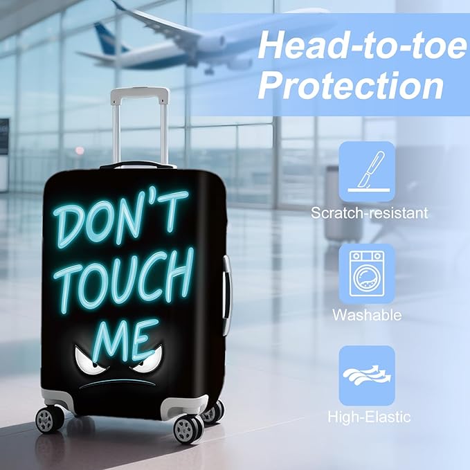 ANNA QUEEN Blue Don't touch me Travel Luggage Cover Suitcase Protector Suitcase Cover Anti-Scratch,Stretchable Fit for 18-32Inch Luggage,Travel Bag Cover Washable (L(fits 26-28Inch suitcase)