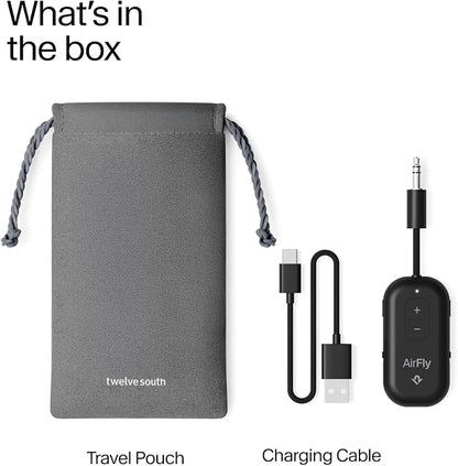 AirFly Pro 2 – Bluetooth Adapter for Airplane, Pair 2 AirPods or Wireless Headphones – 3.5mm AUX Bluetooth Transmitter and Receiver for Cars, Boats, Treadmills, TVs– Airplane Travel Essentials, Black