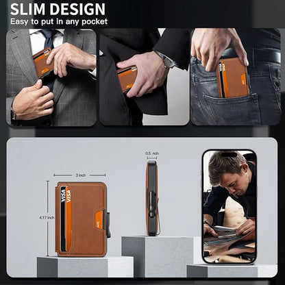 Wallet for Men, Mens Wallet Minimalist Slim Wallet, RFID Blocking Smart Pop Up Wallet with Money Clip & ID Window, Metal Compact Wallet, Aluminum Credit Card Holder Wallet