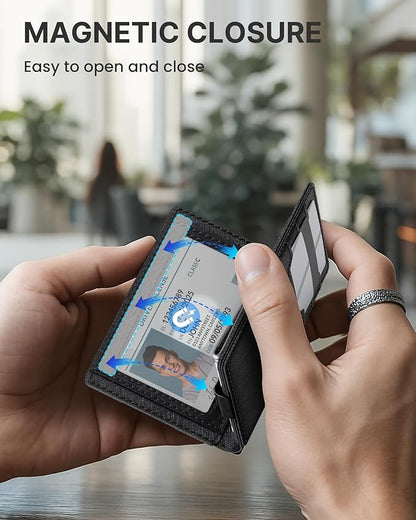 typecase Leather Wallet for Men Card Holder: Premium Genuine Leather, RFID Blocking, Slim, Minimalist, Front Pocket - 15 Cards Capacity | ID Window | Money Clip (Black)